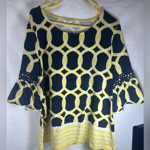 Crown & Ivy Yellow and Black Geometric Blouse